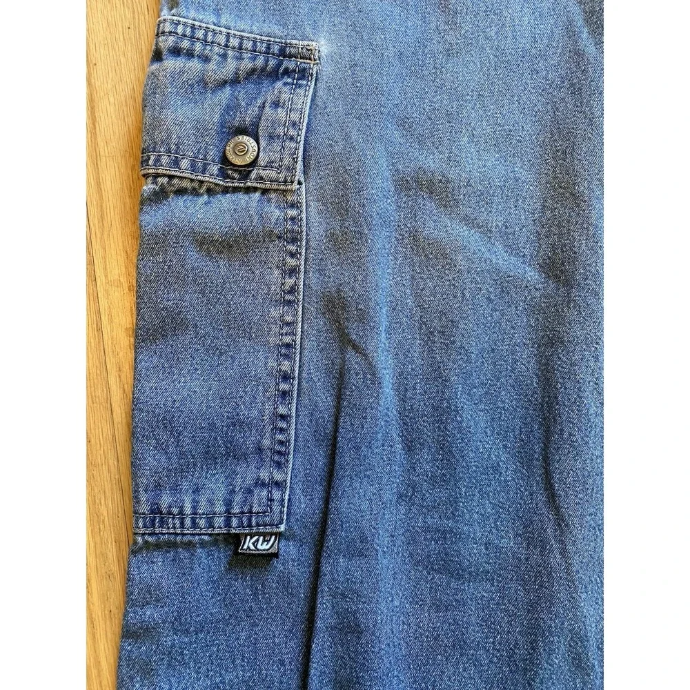 Vintage 90s KIKWEAR Wide Leg Denim Cargo Capri Pants Rave Skater Y2K -size S